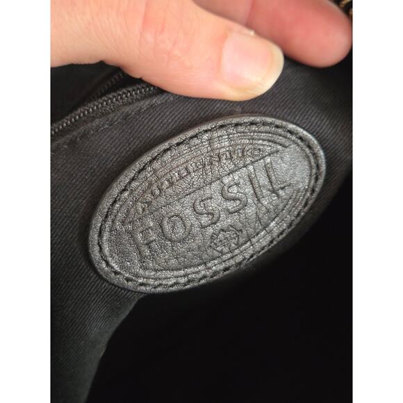 Vintage Fossil‎ Cowhide Pebbled Leather Shoulder Bag Black Y2K - Picture 6 of 8